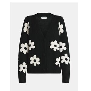 Black Daisy Flower Cardigan Sweater Women's Size Small